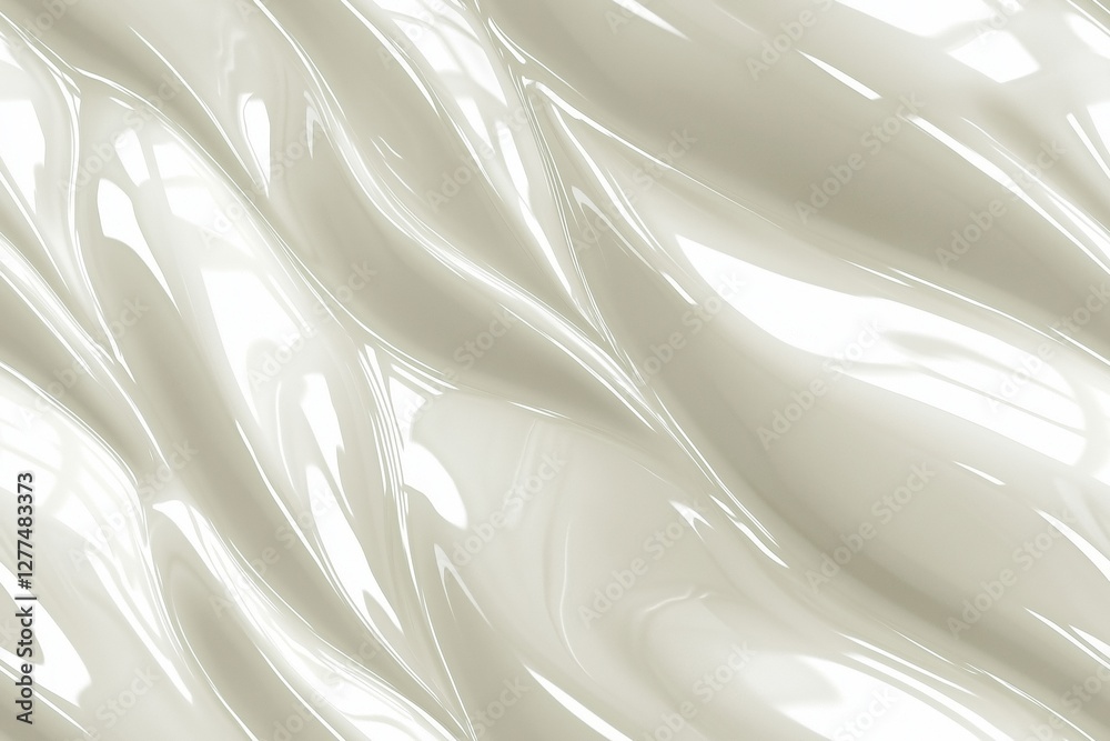Fototapeta premium A smooth, glossy surface with flowing, wavy patterns in a light cream color. The texture reflects light, creating a sense of depth and movement.