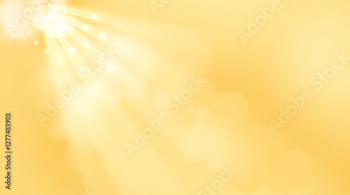 Delicate watercolor painting with volumetric lighting and a clean gold textured background. The illustration shows light beams cutting through fog, creating translucent washes, with fluid brushstrokes