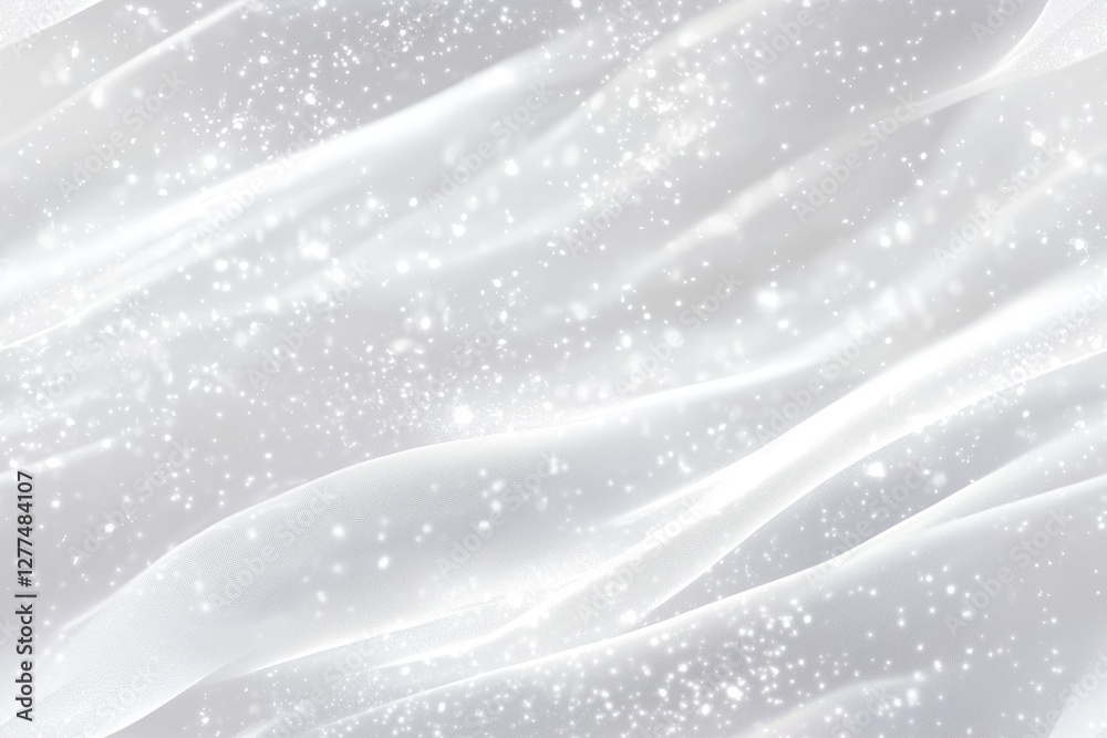 A soft, flowing white fabric with a delicate texture, featuring subtle sparkles that create a dreamy and ethereal atmosphere. A soft, flowing white fabric with a delicate texture, featuring subtle sparkles that create a dreamy and ethereal atmosphere.