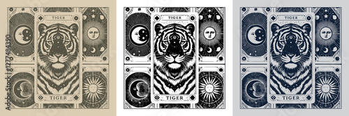 fierce tiger vector playing card tattoo design