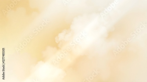 Delicate watercolor painting with volumetric lighting and a clean gold textured background. The illustration shows light beams cutting through fog, creating translucent washes, with fluid brushstrokes