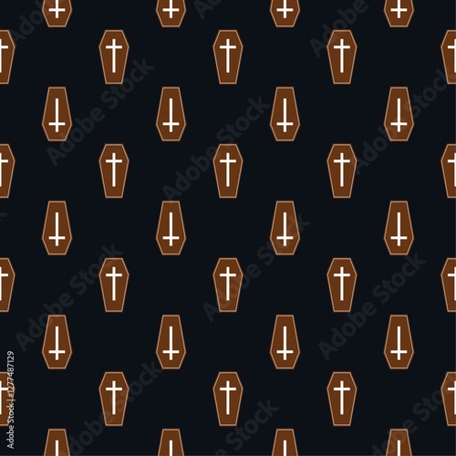 Seamless pattern coffin icon on black background.
