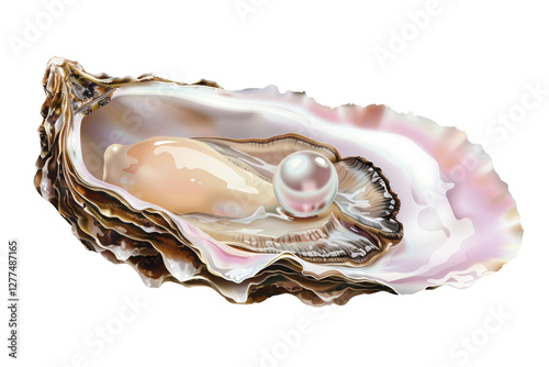 A pearl in an oyster, clipart on a transparent background, illustration in pastel watercolor.
