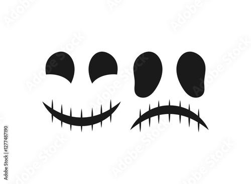 Scary happy and sad face on white background.