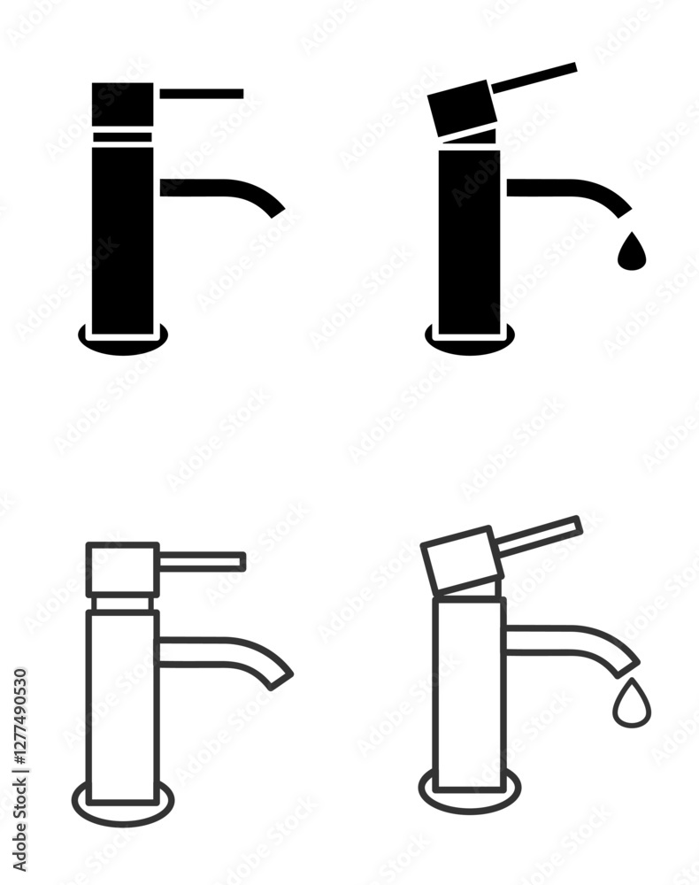 vector set of water faucet close and open view fill style outline style of sanitary object home related equipment toilet bathroom tools vector set of water faucet close and open view fill style outline style of sanitary object home related equipment toilet bathroom tools