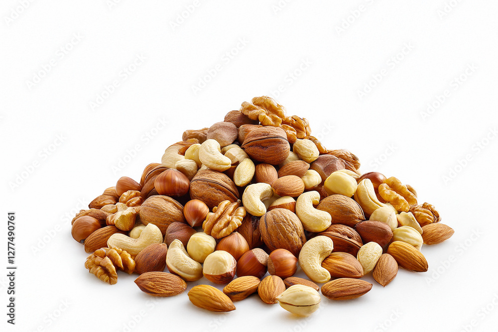白い背景にいろいろなナッツ