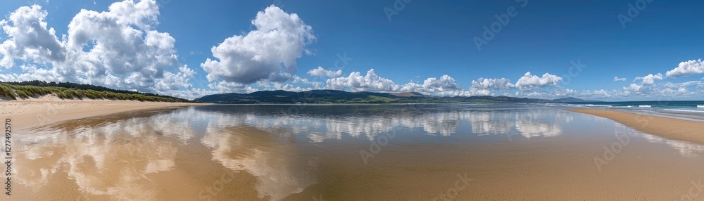 Beach reflection, calm water, clouds, mountains, scenic landscape, tranquil view Beach reflection, calm water, clouds, mountains, scenic landscape, tranquil view
