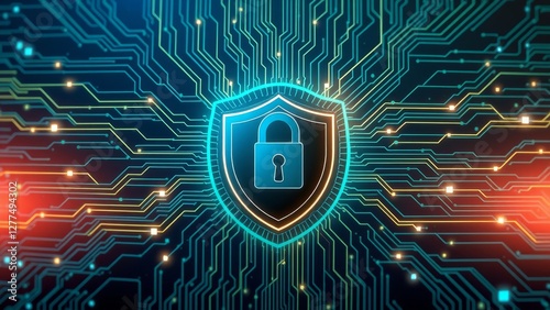 Protection. Cyber security. Network safety. Healthcare. Insurance. Protection shield with Check mark icon inside transparent sphere shield with hexagon pattern on blue background. 
