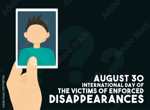 International day of the victims of enforced disappearances. August 30. Vector illustration of a hand holding a photo of a missing person.