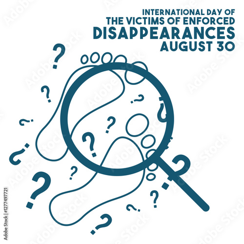 International day of the victims of enforced disappearances design with footprints line icon and question icon on white background. August 30. Poster or banner. Flat design vector illustration.