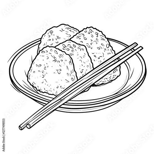 Bowl of Rice Balls with Chopsticks Illustration