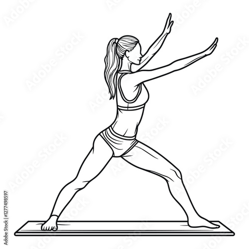 Woman Practicing Yoga Warrior Pose Illustration