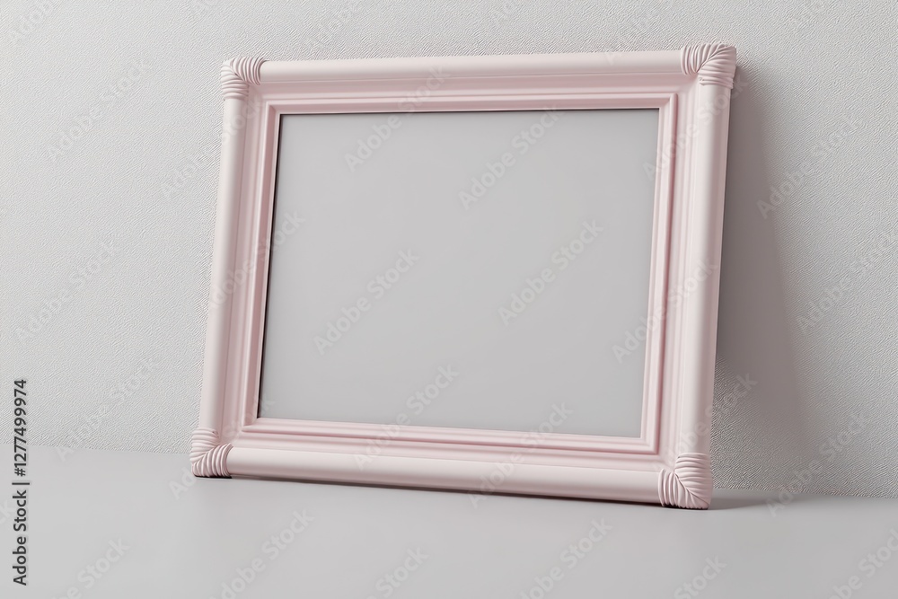 Fototapeta premium Elegant 3D frame, accented with soft blush, symmetrically placed on a matte clean surface, ideal for sophisticated ads.