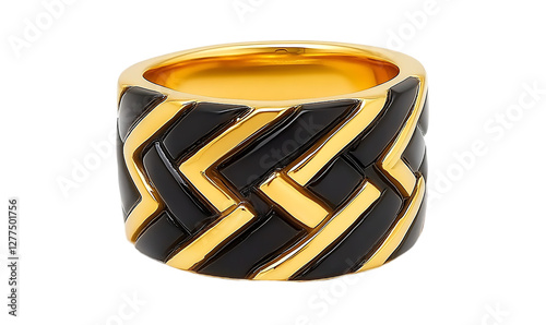 Gold and black woven ring, 3D render, jewelry design, accessory photo
