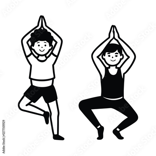 Kids Yoga Poses Tree Pose and Chair Pose Illustrations