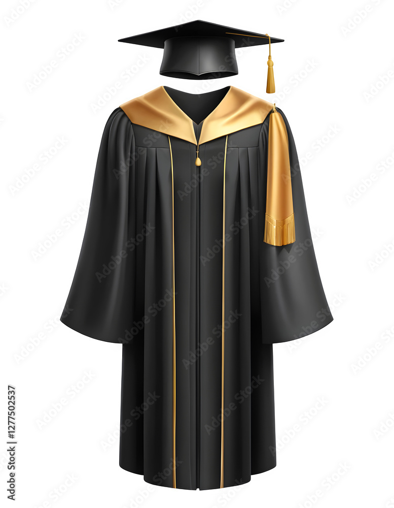 An isolated graduation gown and cap for the University's degree ceremony. An isolated graduation gown and cap for the University's degree ceremony.