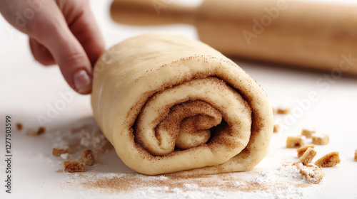 A freshly rolled cinnamon dough ready for baking, showcasing the art of pastry making.