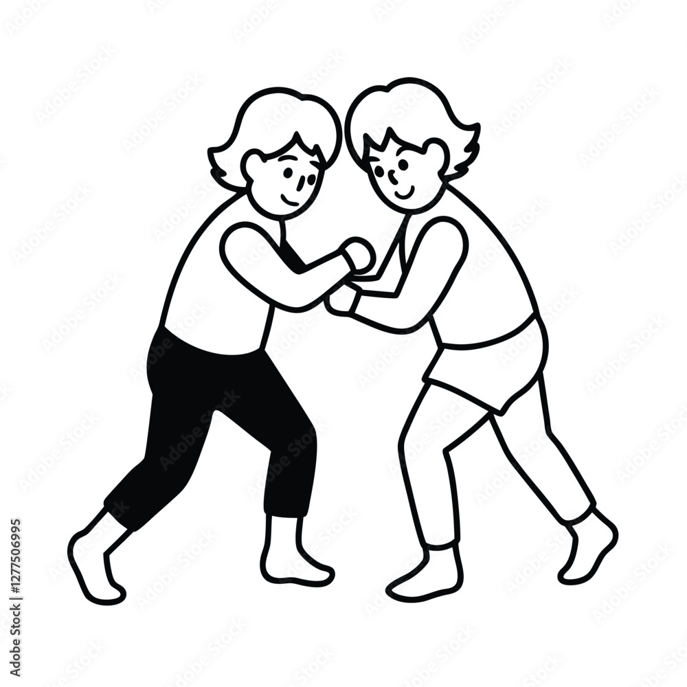 Fototapeta premium Two Girls Engaging in Friendly Wrestling Match Play