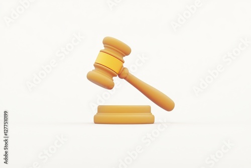 3D judicial gavel hammer icon showcasing minimalist design for legal authority on white.