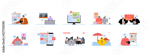 Journalist set illustration. Flat vector illustration concept.