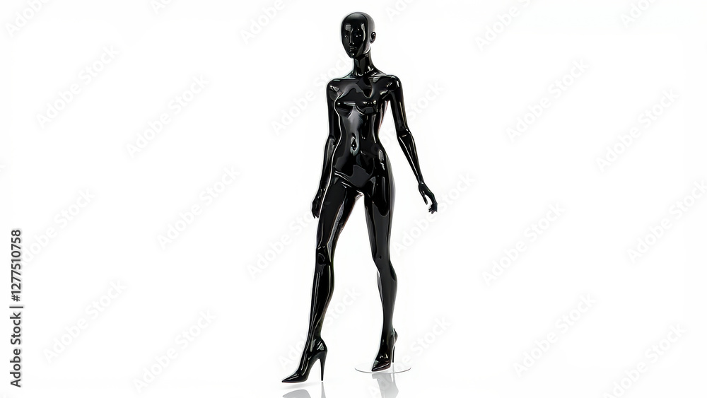 Black mannequin model walking on white catwalk Black mannequin model walking on white catwalk