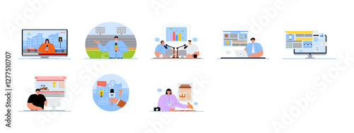 Journalist set illustration. Flat vector illustration concept.