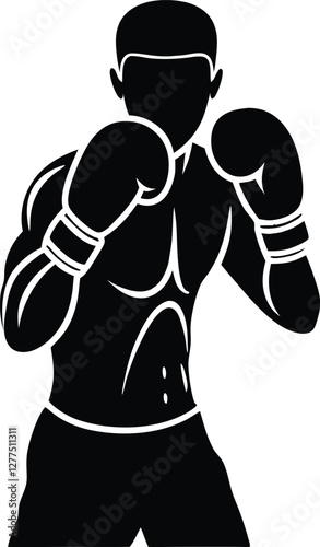 Stylized boxer in a defensive stance with boxing gloves, ready for action and combat