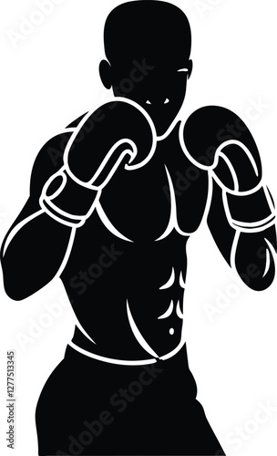 Stylized boxer in a defensive stance with boxing gloves, ready for action and combat