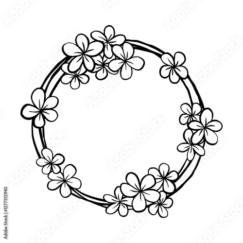 Flowers Doodle Line Circle Frame. Vector illustration for decorate logo, text, greeting cards and any design.