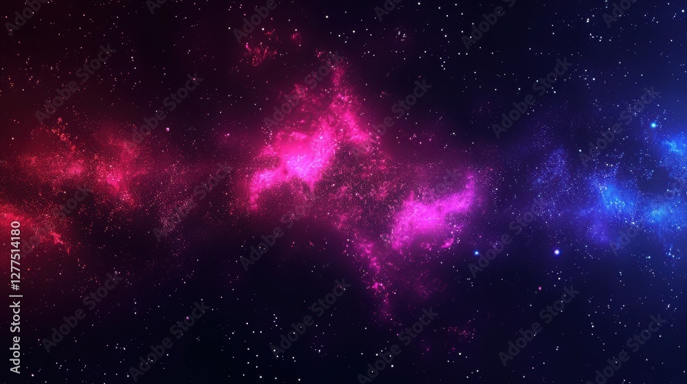 Obraz premium A stunning cosmic scene featuring vibrant pink and blue nebulas set against a dark starry background, evoking the beauty of the universe.