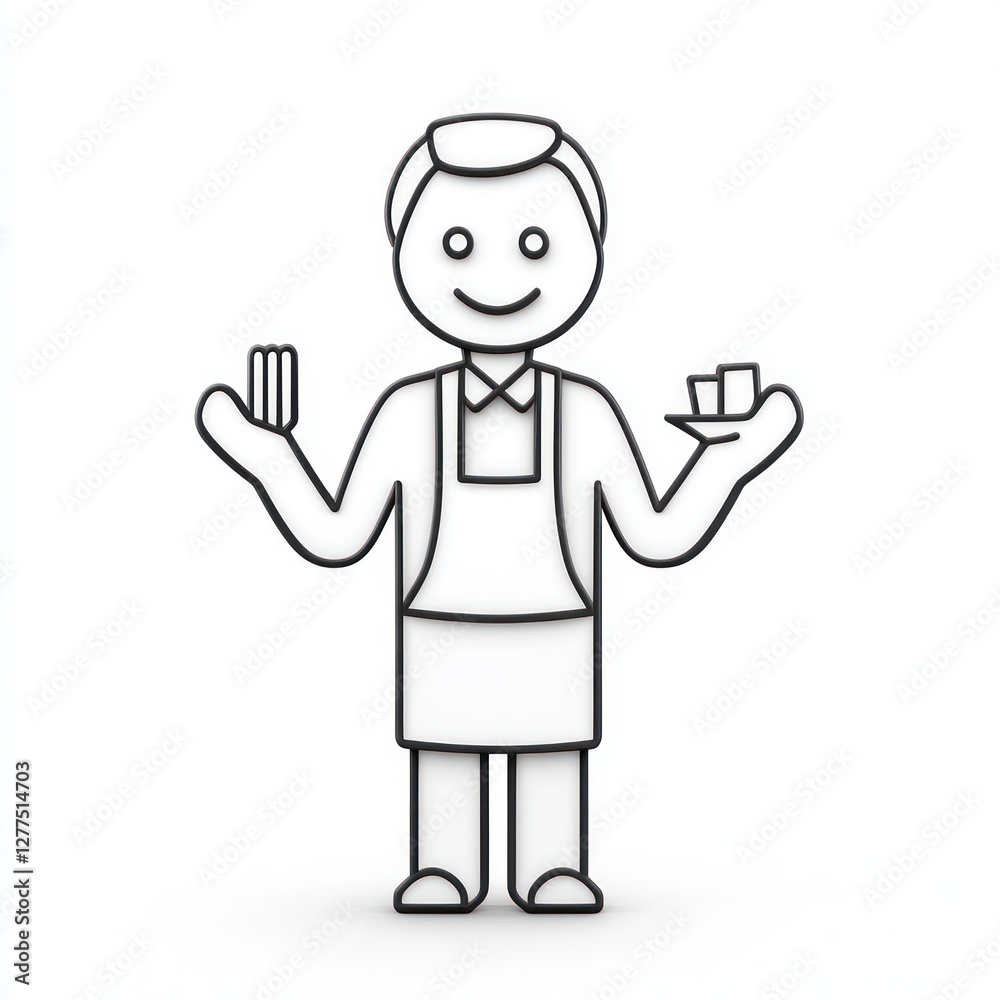 3D glyph representing a minimalist waiter against a white background. 3D glyph representing a minimalist waiter against a white background.