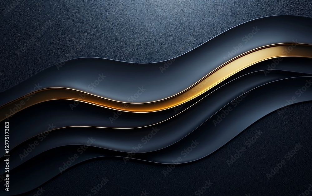 Fototapeta premium Abstract dark blue and gold wavy background.