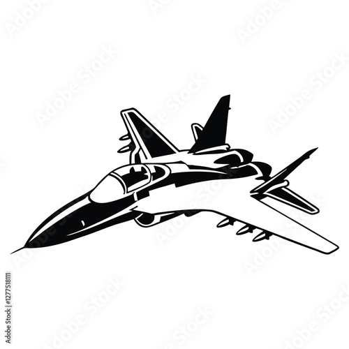 Stylized jet fighter in mid-flight, captured with a dynamic and sleek design
