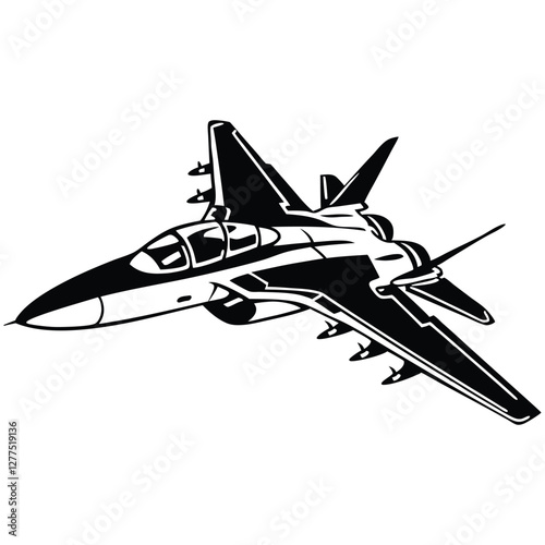 Stylized jet fighter in mid-flight, captured with a dynamic and sleek design