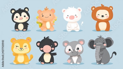 Cute cartoon animals collection.  Adorable bear, panda, lion, elephant, and rhino illustrations.  Perfect for children's book, card, or website design.