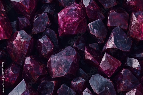 Seamless Garnet collection of raw, unpolished dark red gemstones with a glossy surface.