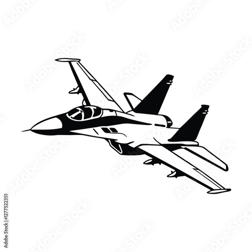 Stylized jet fighter in mid-flight, captured with a dynamic and sleek design