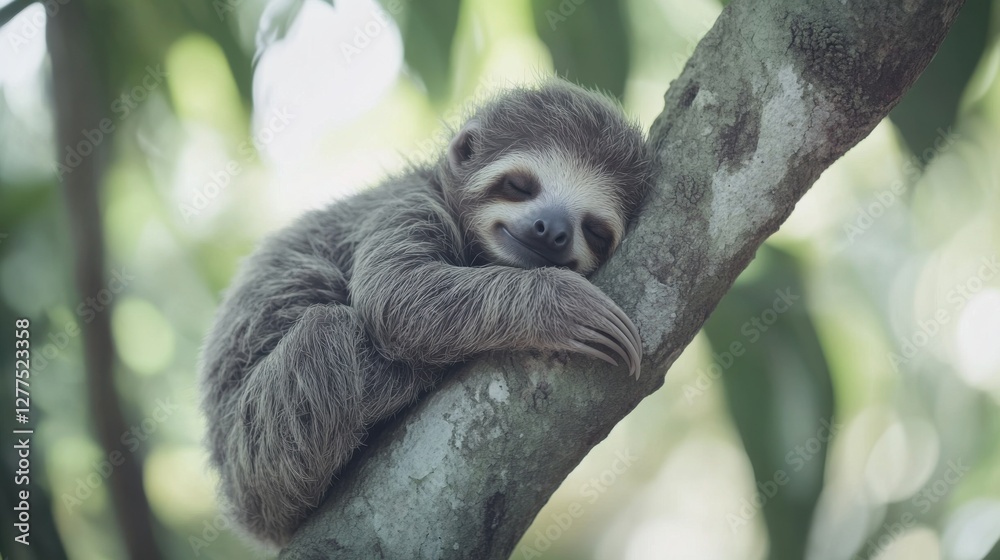 Fototapeta premium Adorable Sloth Relaxing Peacefully on a Tree Branch in Nature