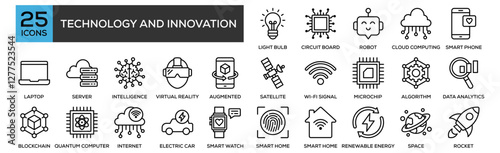 Technology and Innovation icon collection set. Containing design Light Bulb, Circuit Board, Robot, Cloud Computing, Smart Phone