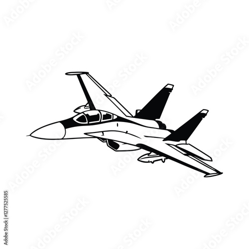 Stylized jet fighter in mid-flight, captured with a dynamic and sleek design