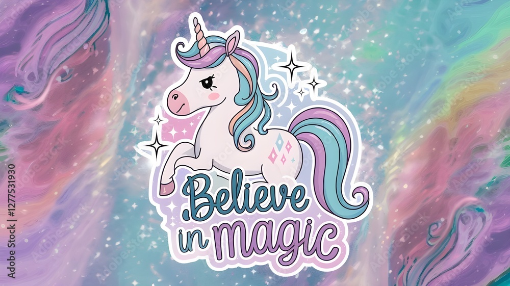 Obraz premium Magical Unicorn Design – Kawaii Fantasy Sticker