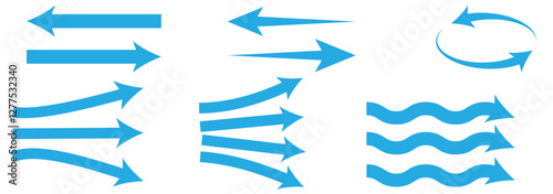 Air flow set. Blue arrows showing air. Vector illustration.