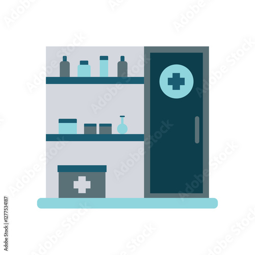 Medical cabinet with supplies icon