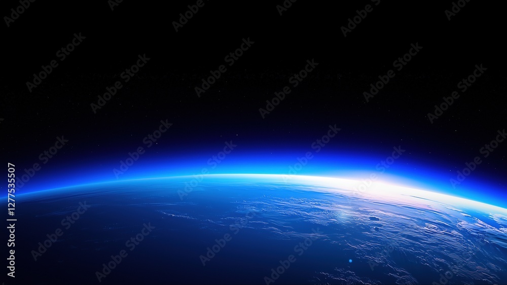 Fototapeta premium Glowing blue Earth horizon illuminated by the sunrise