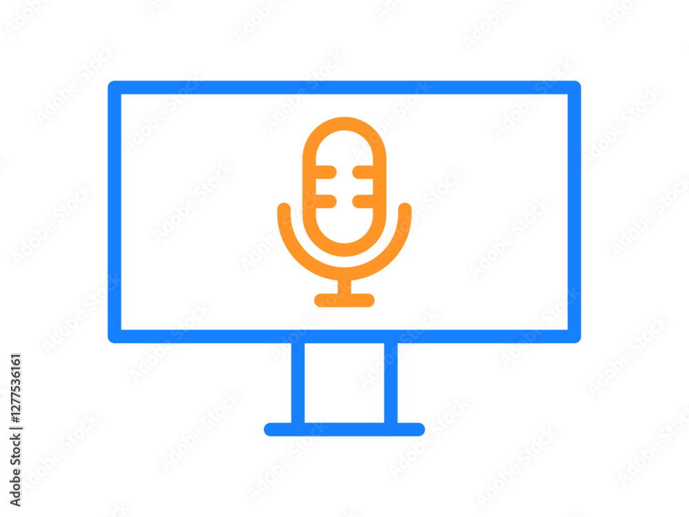 Podcast on TV icon. Podcast vector icon concept. Podcast symbols outline vector line icons. Podcast on TV icon. Podcast vector icon concept. Podcast symbols outline vector line icons.