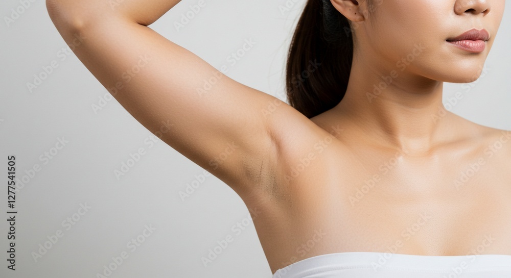 Woman Raising Arm Showing Underarm Health and Beauty Concept Woman Raising Arm Showing Underarm Health and Beauty Concept