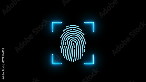 Glowing neon fingerprint scan icon. Fingerprint digital processing of biometric fingerprint scanner. Fingerprint scanner illustration.	
