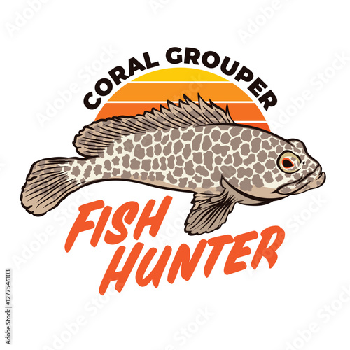 Coral Grouper fish, perfect for t shirt design fishing club logo