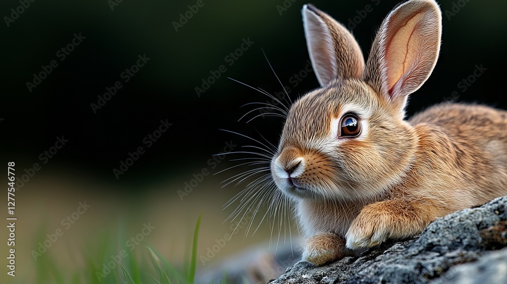 Fototapeta premium A small brown rabbit sitting on top of a rock