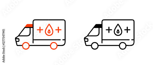 Mobile blood unit set of icons for heathcare awareness, red and black designs